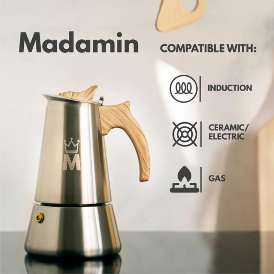 Кафеварка Madamin, Moka Pot, 4 чаши, черна дръжка