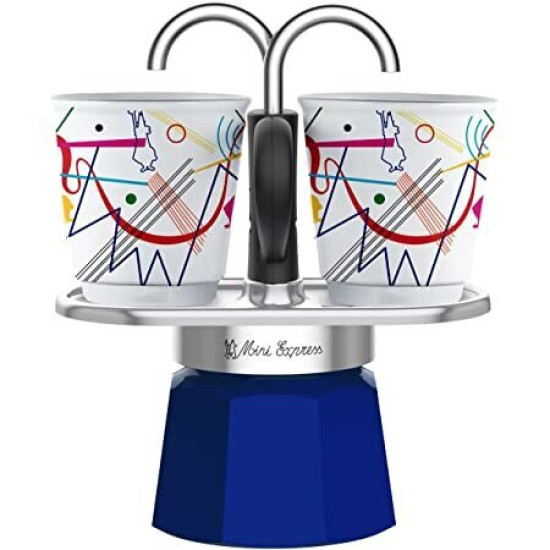 Сет кафеварка Bialetti Mini "R" KANDINSKY за 2 кафета и 2 бр. чаши, син