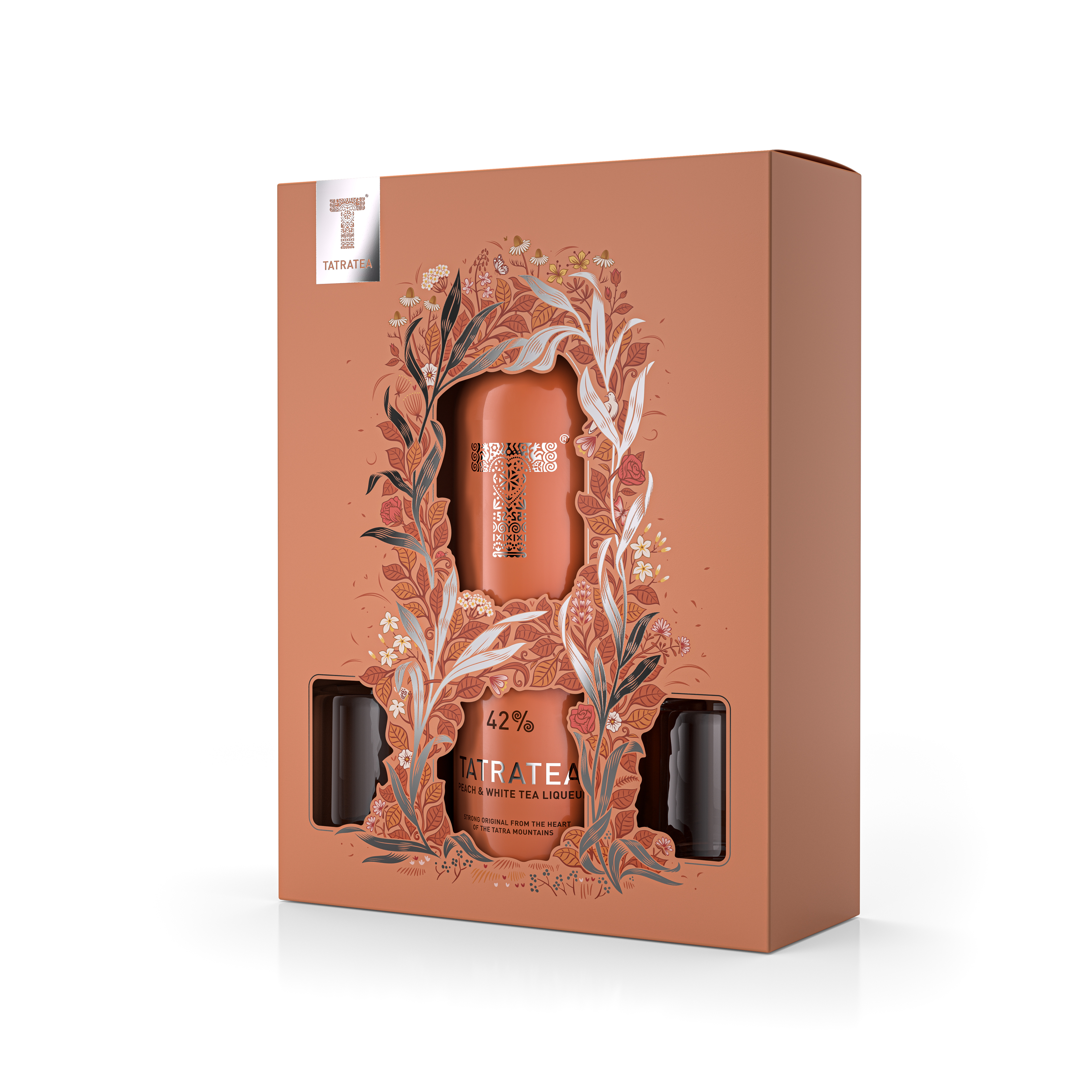 Tatratea Gift Box Peach 42% чаен ликьор + чашки