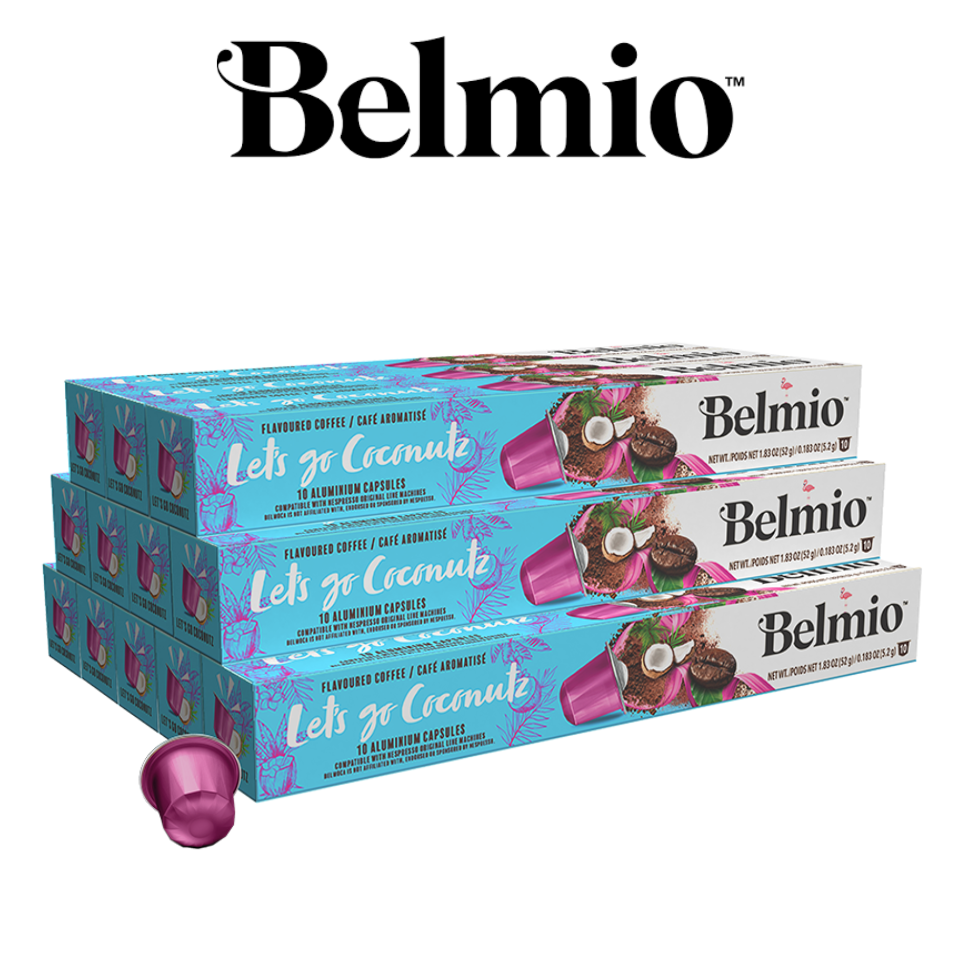 Belmio ПРОМО ПАКЕТ Let's go Coconutz 120 бр. Nespresso съвместими капсули с вкус на Кокос | Nespresso съвместими | Кафе капсули |